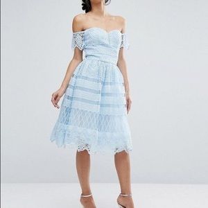 Chi chi London off shoulder lace midi dress